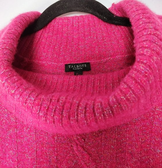 Talbots Women's Merino Wool Cowl Neck Sweater Pink Cable Knit Size 2XP. - Picture 12 of 16